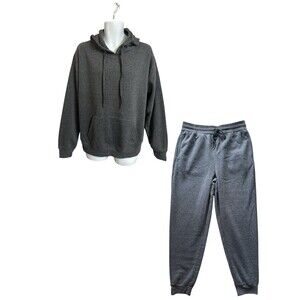 NWT MagnaTek Men's L Gray Airblown Fleece Hoodie Sweatshirt & Sweatpants Set NEW